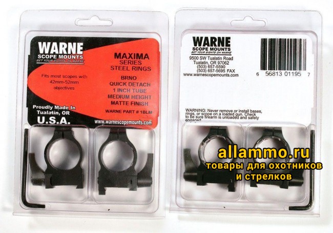 Крепления Warne (кольца 25,4мм) на CZ550 среднее QD Medium 1BLM