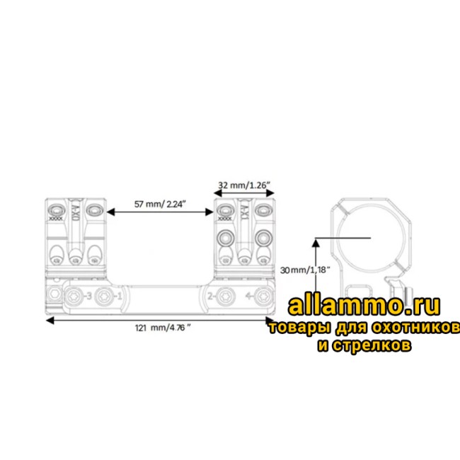 SP-4001 Единое основание SPUHR с кольцами 34 мм для установки на picatinny, без наклона Швеция