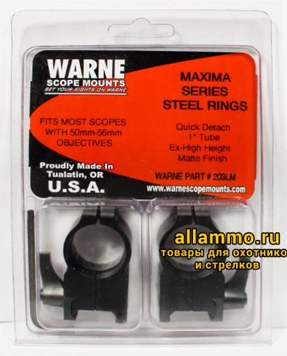 Крепления Warne (кольца 25,4мм) на базу weaver очень высокие QD Extra High 203LM