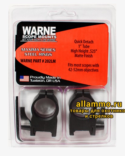 Крепления Warne (кольца 25,4мм) на базу weaver высокие QD High 202LM