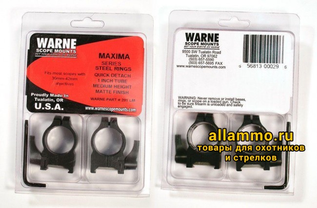 Крепления Warne WEAVER 1 дюйм- QD Medium 201LM Крепления Warne (кольца 25,4мм) на базу weaver средние QD Medium 201LM