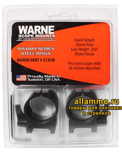 Крепления Warne WEAVER 30mm QD Low 213LM Крепления Warne (кольца 30мм) на базу weaver низкие QD Low 213LM