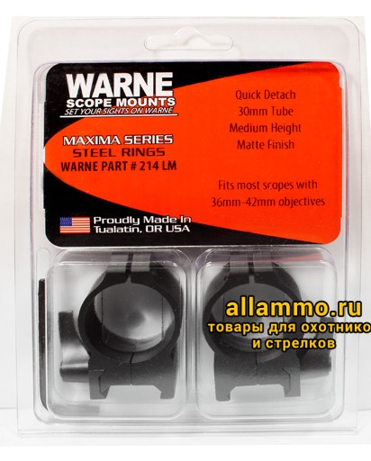 Крепления Warne WEAVER 30mm QD Medium 214LM Крепления Warne (кольца 30мм) на базу weaver средние QD Medium 214LM