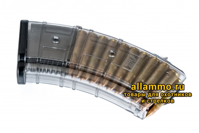 Магазин Pufgun на ВПО-133/Сайга-МК/М (без сухаря) 7,62х39 20 патронов, (возм. укорочения), прозрачный