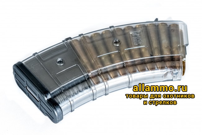 Магазин Pufgun на ВПО-133/Сайга-МК/М (без сухаря) 7,62х39 20 патронов, (возм. укорочения), прозрачный