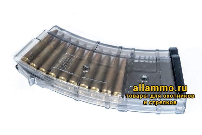 Магазин Pufgun на ВПО-133/Сайга-МК/М (без сухаря) 7,62х39 20 патронов, (возм. укорочения), прозрачный