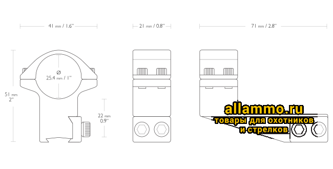Кольца Hawke на 26мм на планку 9-11мм, с экстра выносом, высокие (22121)