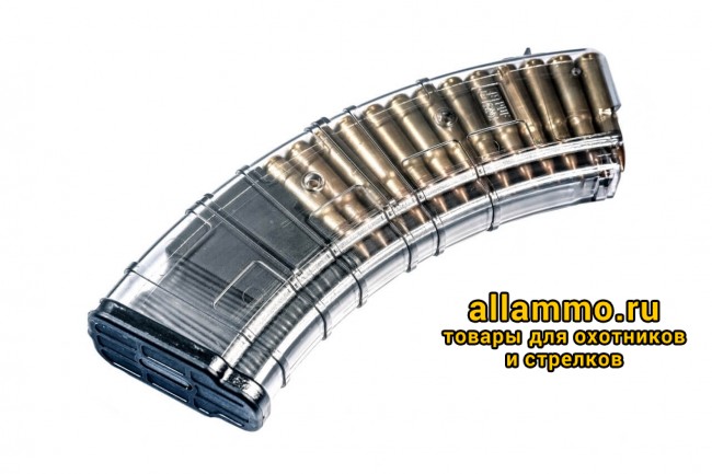 Магазин Pufgun на ВПО-133/Сайга-МК/М (без сухаря) 7,62х39 30 патронов, (возм. укорочения), прозрачный