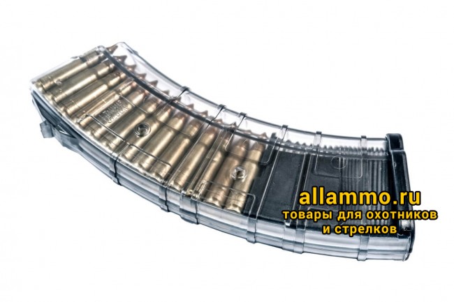 Магазин Pufgun на ВПО-133/Сайга-МК/М (без сухаря) 7,62х39 30 патронов, (возм. укорочения), прозрачный