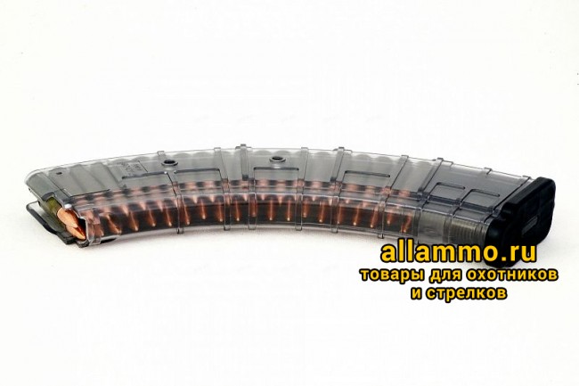 Магазин Pufgun на ВПО-133/Сайга-МК/М (без сухаря) 7,62х39 40 патронов, (возм. укорочения), прозрачный