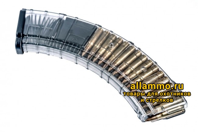 Магазин Pufgun на ВПО-133/Сайга-МК/М (без сухаря) 7,62х39 40 патронов, (возм. укорочения), прозрачный