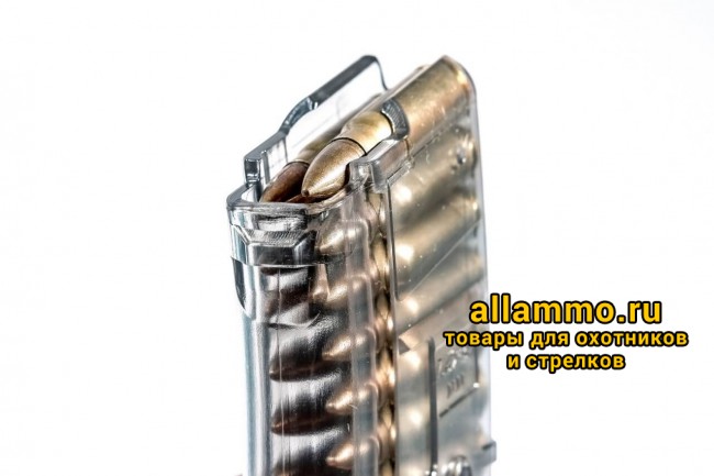 Магазин Pufgun на ВПО-133/Сайга-МК/М (без сухаря) 7,62х39 40 патронов, (возм. укорочения), прозрачный