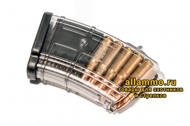 Магазин Pufgun на ВПО-136/АК/АКМ/Сайга (с сухарем) 7,62х39 10 патронов, прозрачный