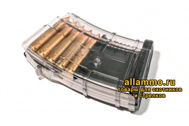 Магазин Pufgun на ВПО-136/АК/АКМ/Сайга (с сухарем) 7,62х39 10 патронов, прозрачный