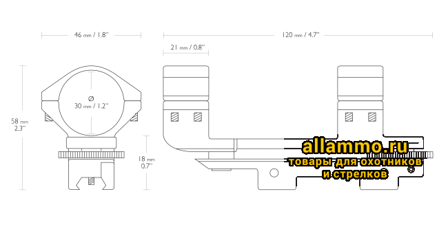 22301 Единое основание Hawke Adjustable кольца 30мм высокие на планку 9-11мм +/-30 MOA
