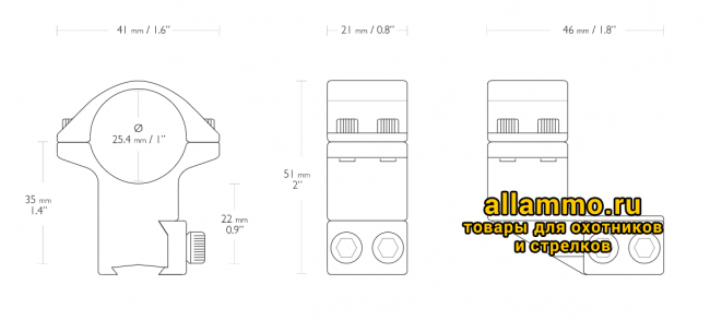 Кольца Hawke на 26мм на планку 9-11мм, с выносом, высокие (22120)