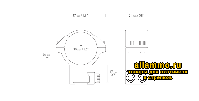 Кольца Hawke на 30мм на планку 9-11мм высокие (22108)