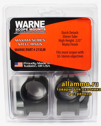 Крепления Warne (кольца 30мм) на базу weaver высокие QD High 215LM