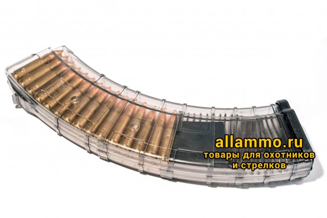 Магазин Pufgun на ВПО-136/АК/АКМ/Сайга (с сухарем) 7,62х39 40 патронов, (возм. укорочения), прозрачный