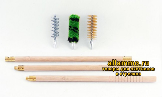 e875aa5ee9825dda6bf55874d775a33f.JPG Набор для чистки ShotTime кал.16, для гладк.оружия, деревянный шомпол + 3 ерша, пластиковый пенал