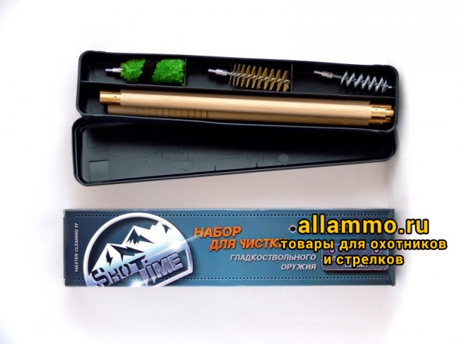 Набор для чистки ShotTime кал.20, для гладк.оружия, деревянный шомпол + 3 ерша, пластиковый пенал