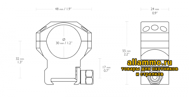 24117 Быстросъемные кольца Hawke 30мм на Weaver высокие ВН=17мм