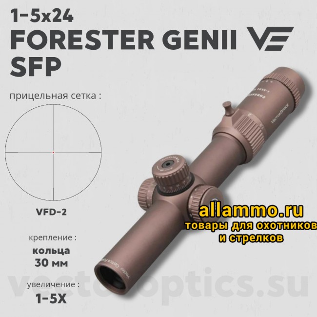 Оптический прицел Vector Optics Forester 1-5x24 SFP Coyote FDE кольца 30мм