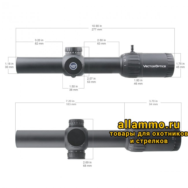 Оптический прицел Vector Optics Constantine 1-10x24 SFP кольца 30мм