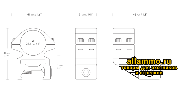 Кольца Hawke 26мм на Weaver с выносом 46мм высокие (22124)
