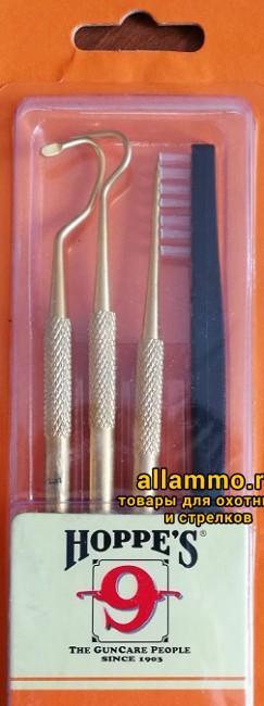 Набор сервисных инструментов Hoppe's 9 (3 стержня латунь с насадками + нейлоновая щетка)