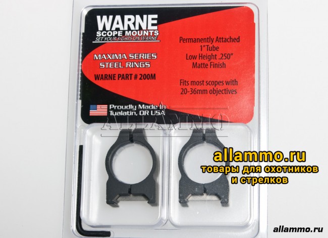Крепления Warne (кольца 25,4мм) на планку weaver низкие Low 200M