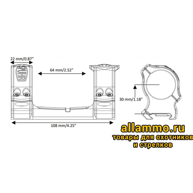 SCP-3001A Тактический кронштейн Spuhr кольца 30мм на Picatinny/Weaver L=118мм Н=30мм