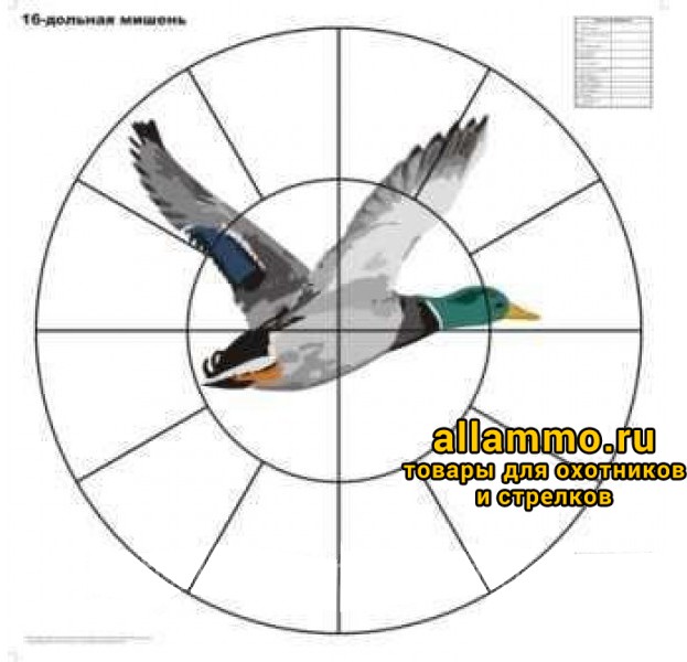 f425cde7aa213aa3267a09b574c83605.jpg Мишень для пристрелки дробовых ружей 16-дольная Селезень, 800х800 мм (100шт./уп.)