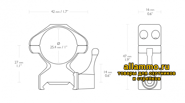 hawke 23012 23012 Быстросъемные кольца Hawke 26мм на Weaver высокие ВН=14мм