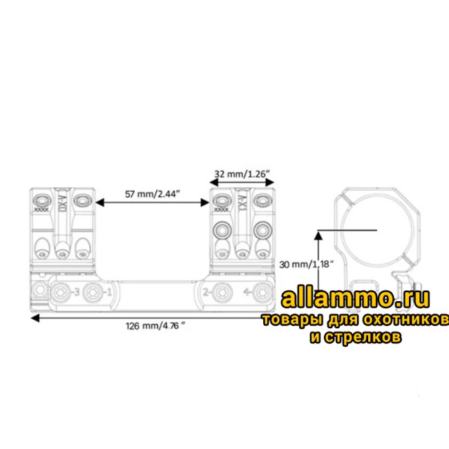 SP-4801 Единое основание SPUHR с кольцами 34 мм для установки на picatinny, наклон 13 MIL/44,4 MOA Швеция