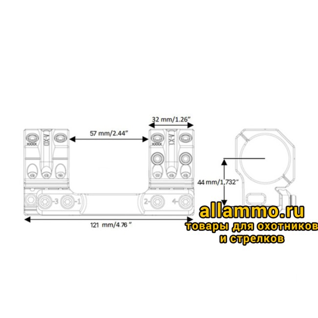 ST-4708 Тактический кронштейн Spuhr кольца 34мм на SAKO TRG наклон 7 MIL/24MOA L=121мм Н=44мм фото 3 ST-4708 Единое основание SPUHR с кольцами 34 мм для установки на SAKO TRG, 7 MIL/24 MOA Швеция