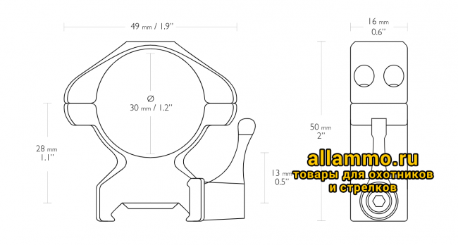 hawke 23017 23017 Быстросъемные кольца Hawke 30мм на Weaver высокие ВН=13мм