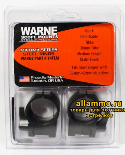 Крепления Warne TIKKA 30mm QD Medium 14TLM Крепления Warne (кольца 30мм) на TIKKA средние QD Medium 14TLM