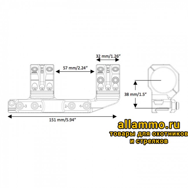 Монтажная область 1 копия 5 Тактический быстросъемный кронштейн SPUHR D34мм для установки на Picatinny, H38мм, без наклона, с выносом (QDP-4016)
