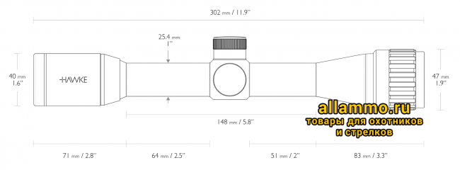 14100 Оптический прицел Hawke Vantage 4x32 с кольцами на планку 9-11мм