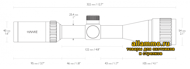 14122 Оптический прицел Hawke Vantage 3-9x40 АО с кольцами на планку 9-11мм