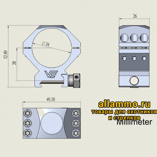 Кольца Vector Optics 34мм H=28мм,Низкие на Picatinny/Weaver (SCTM-52) 