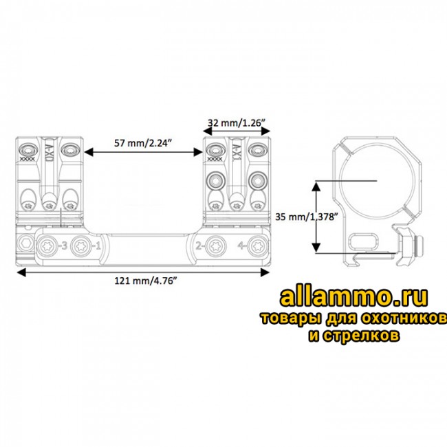 Монтажная область 1 копия 3 Тактический кронштейн SPUHR D34мм для установки на винтовки Sako TRG-42/22, 41/21 и Tikka T3, H35мм, наклон 7MIL/24MOA (ST-4701)