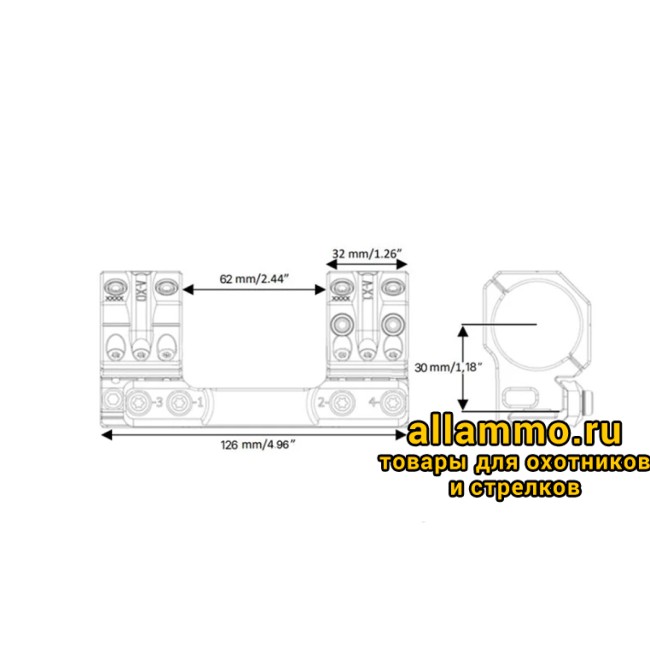 SP-5601 Единое основание SPUHR с кольцами 35 мм для установки на picatinny, наклон 6 MIL/ 20,6 MOA Швеция